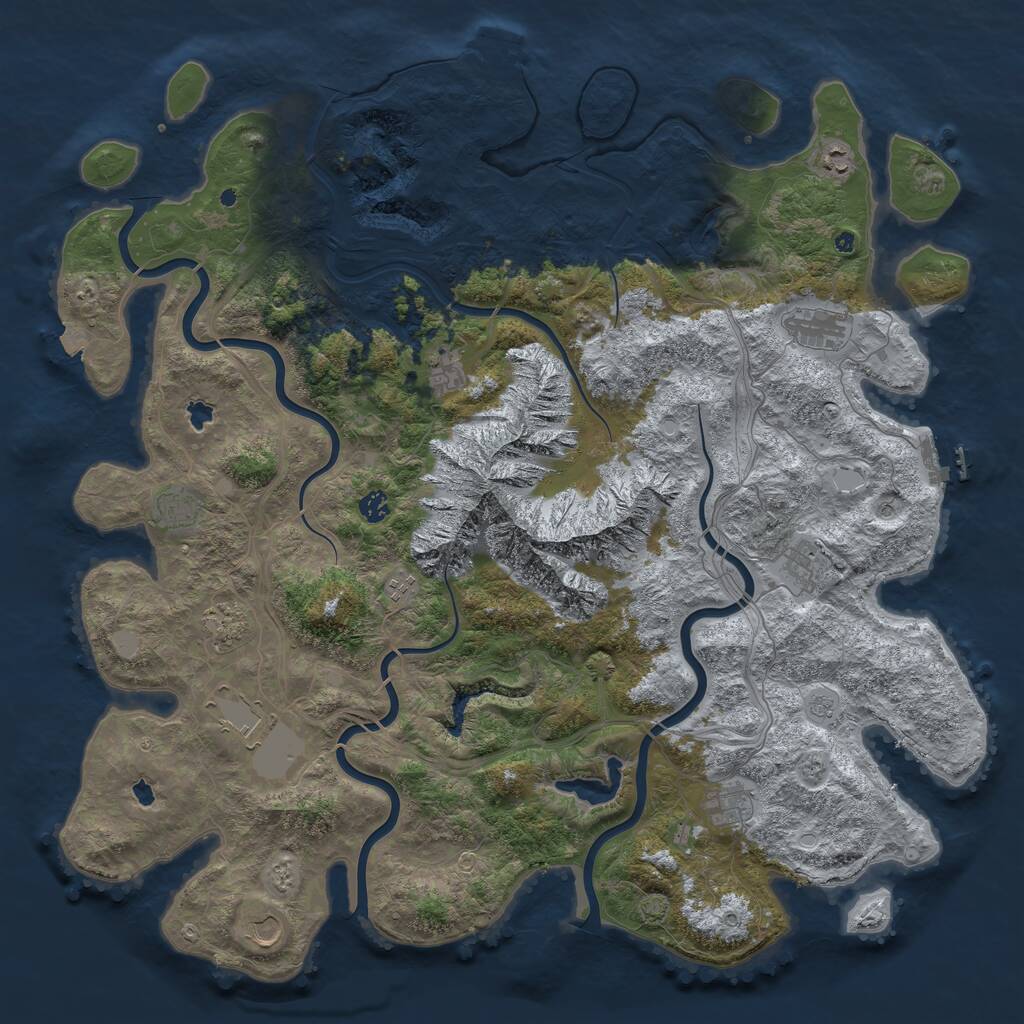 Rust Map: Procedural Map, Size: 5000, Seed: 465843946, 17 Monuments