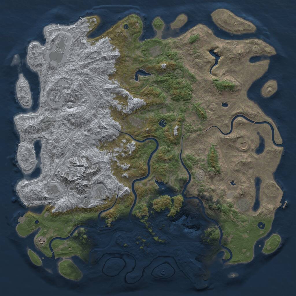 Rust Map: Procedural Map, Size: 6000, Seed: 105996765, 17 Monuments