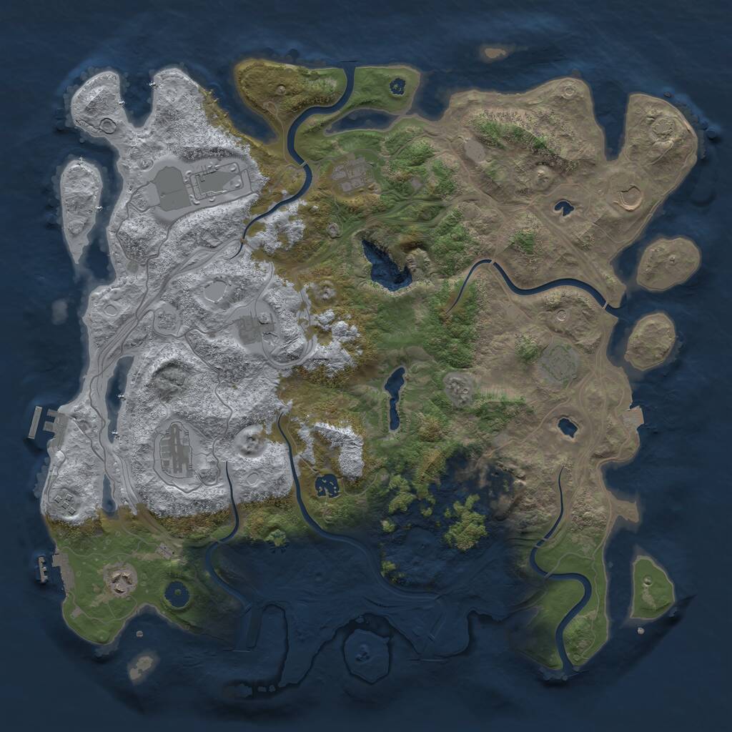 Rust Map: Procedural Map, Size: 4500, Seed: 843647552, 16 Monuments