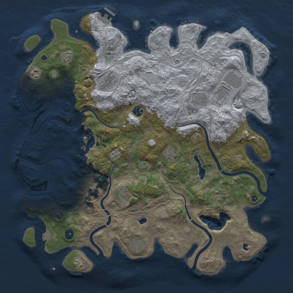 Rust Map: Procedural Map, Size: 4500, Seed: 1037187592, 16 Monuments