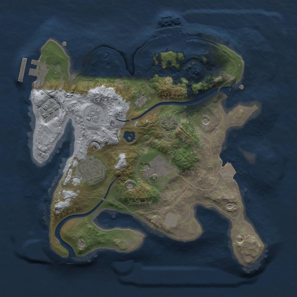 Rust Map: Procedural Map, Size: 2500, Seed: 1275725673, 9 Monuments