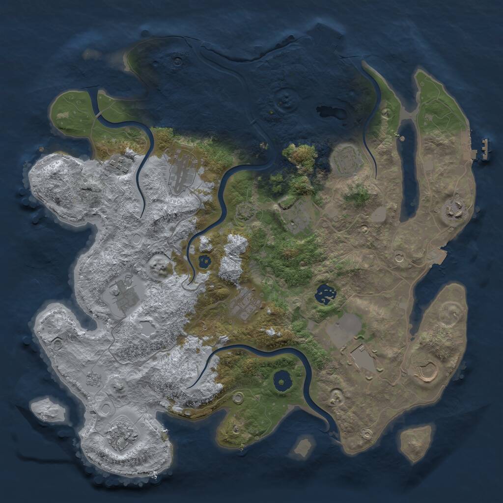 Rust Map: Procedural Map, Size: 3800, Seed: 377029774, 17 Monuments