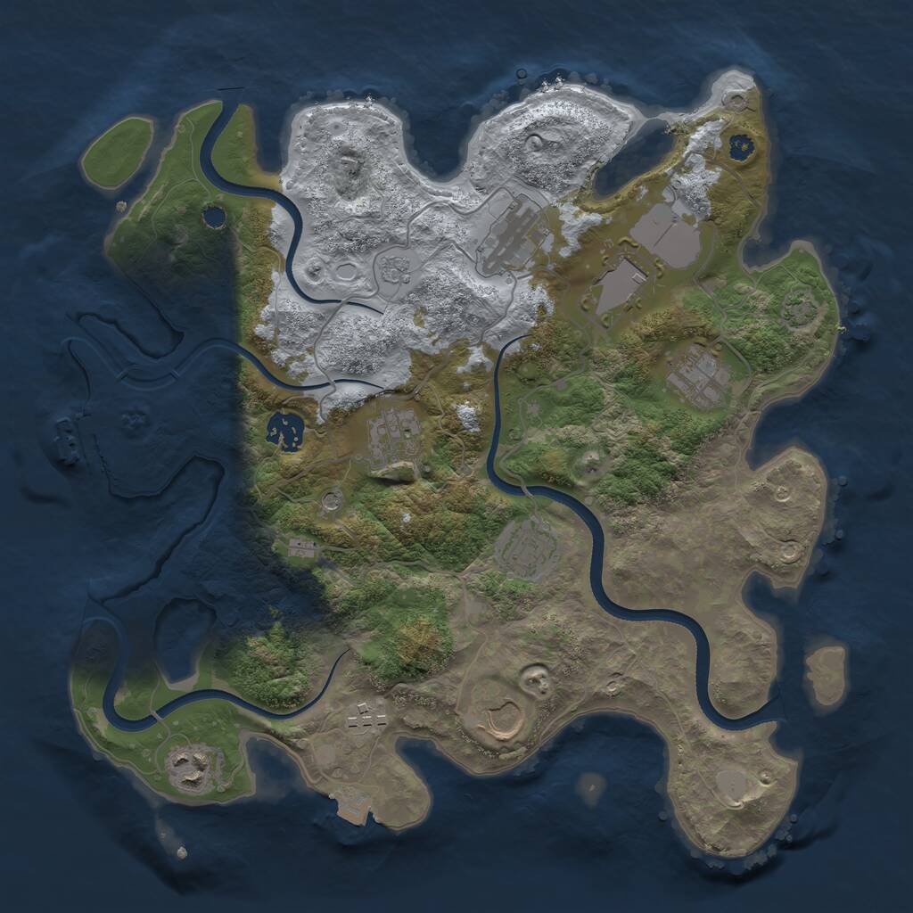 Rust Map: Procedural Map, Size: 3500, Seed: 1157153383, 14 Monuments