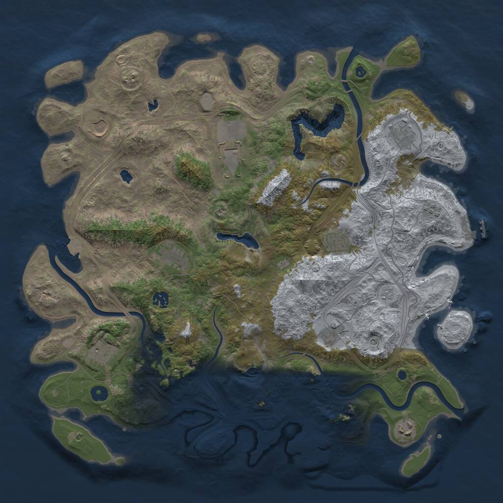 Rust Map: Procedural Map, Size: 4500, Seed: 838451707, 16 Monuments