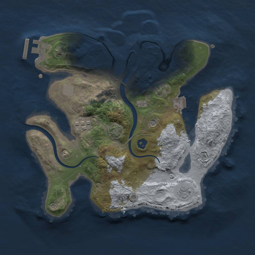 Rust Map: Procedural Map, Size: 2500, Seed: 74865, 6 Monuments