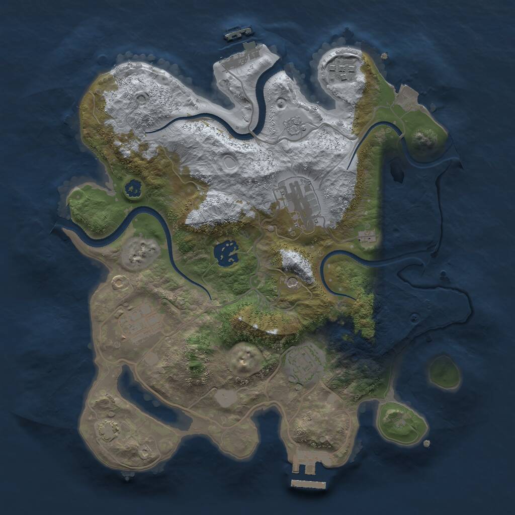 Rust Map: Procedural Map, Size: 3000, Seed: 1036225930, 11 Monuments