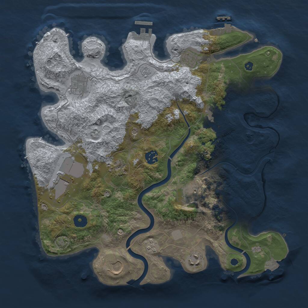 Rust Map: Procedural Map, Size: 3500, Seed: 74352076, 16 Monuments
