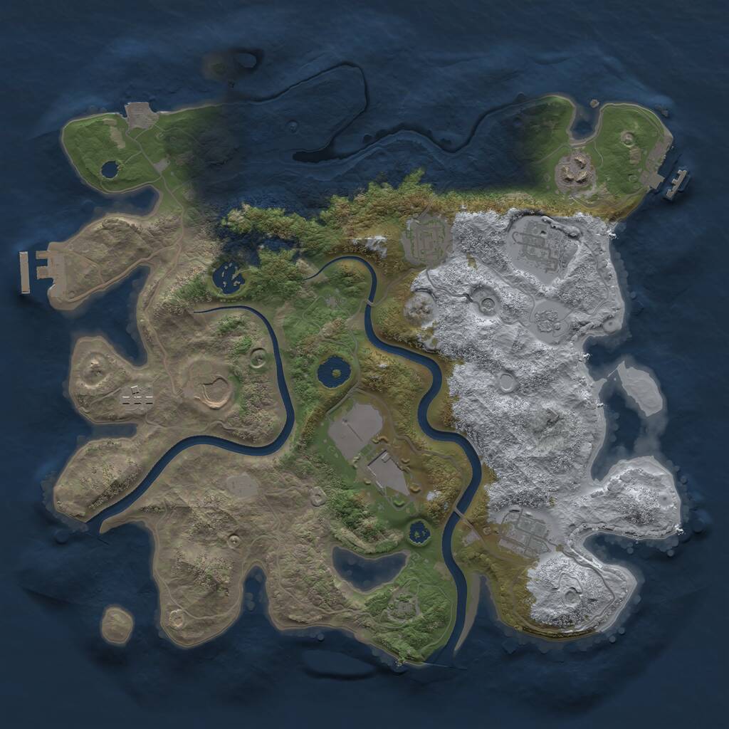 Rust Map: Procedural Map, Size: 3500, Seed: 1864100397, 14 Monuments