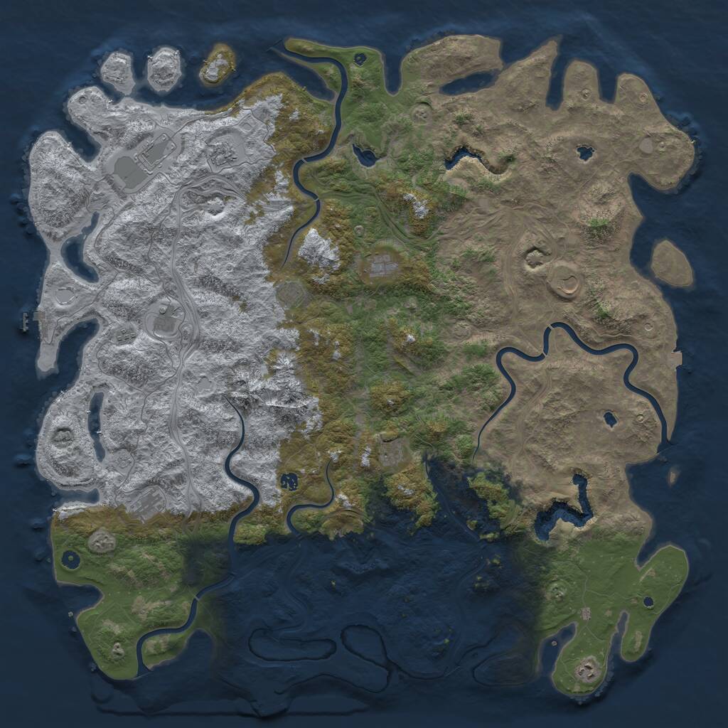 Rust Map: Procedural Map, Size: 6000, Seed: 1245905025, 17 Monuments