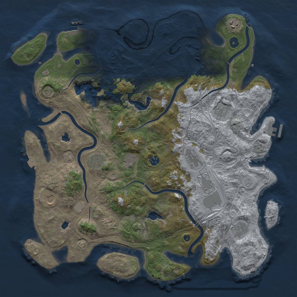 Rust Map: Procedural Map, Size: 4500, Seed: 529373499, 17 Monuments