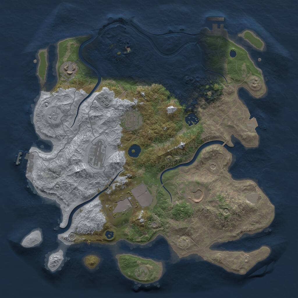 Rust Map: Procedural Map, Size: 3500, Seed: 2766671, 13 Monuments