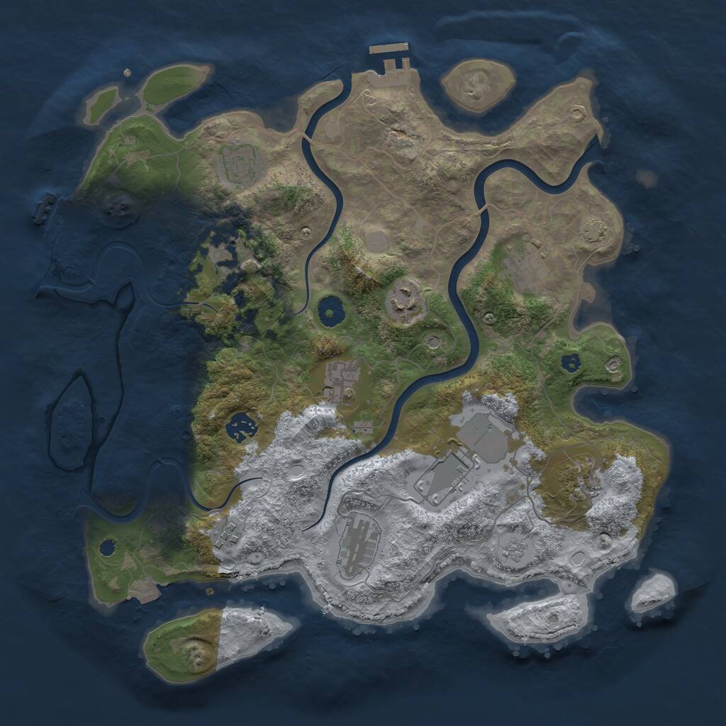 Rust Map: Procedural Map, Size: 3750, Seed: 1045144256, 16 Monuments