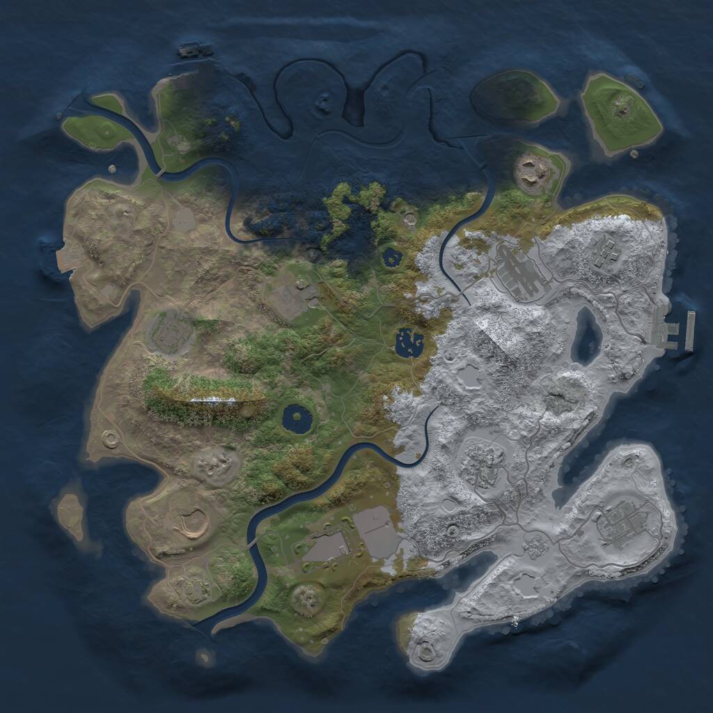 Rust Map: Procedural Map, Size: 3600, Seed: 690897033, 16 Monuments