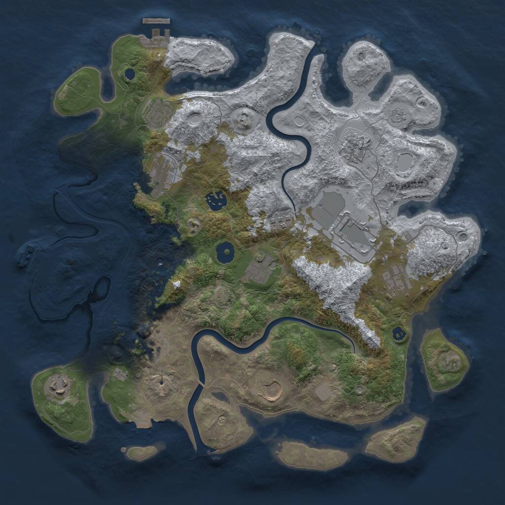 Rust Map: Procedural Map, Size: 3750, Seed: 734326004, 17 Monuments
