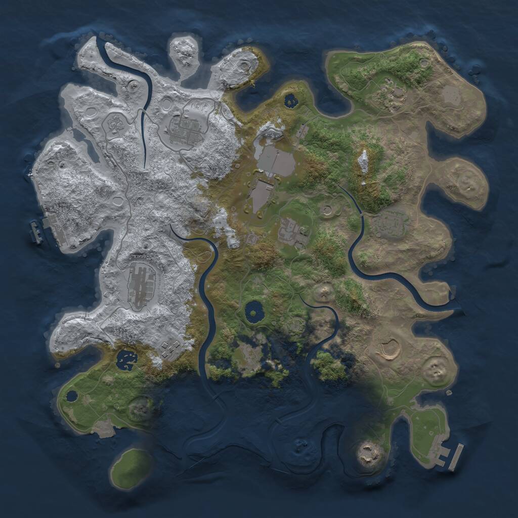 Rust Map: Procedural Map, Size: 3700, Seed: 2038173041, 17 Monuments