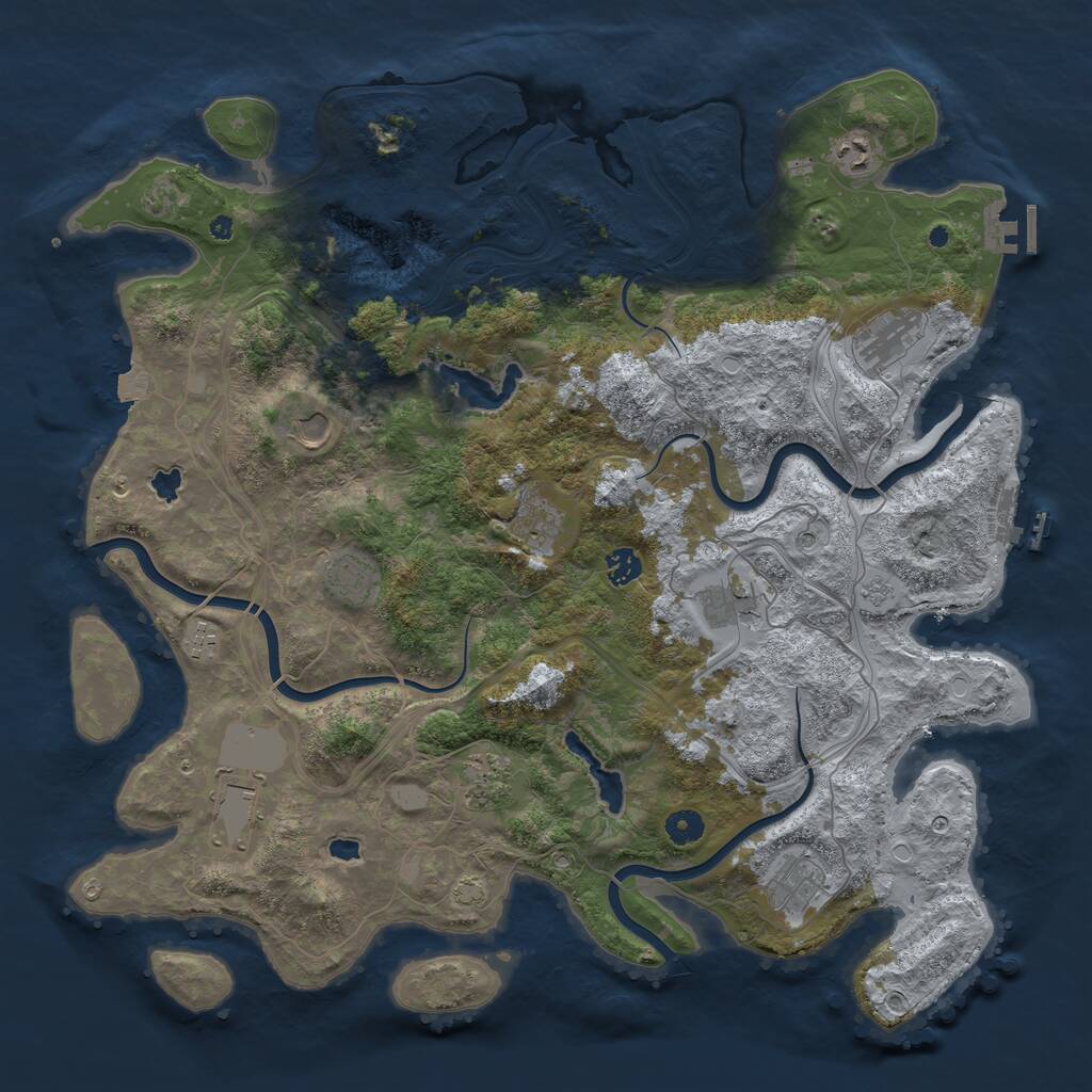 Rust Map: Procedural Map, Size: 4500, Seed: 53412, 17 Monuments