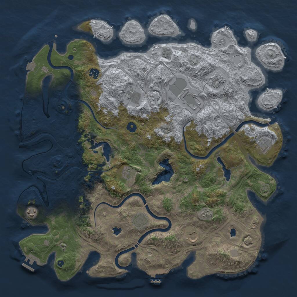 Rust Map: Procedural Map, Size: 4500, Seed: 1297671471, 16 Monuments