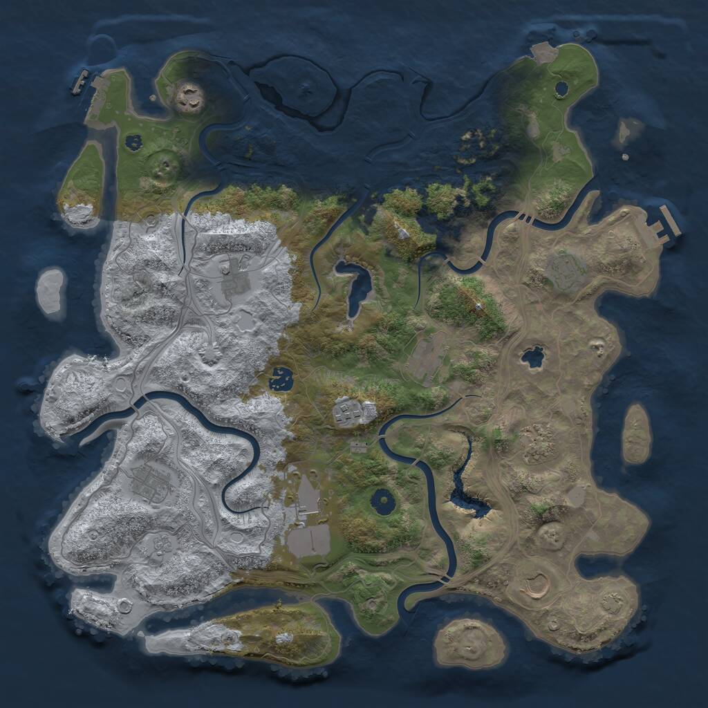 Rust Map: Procedural Map, Size: 4250, Seed: 609867270, 16 Monuments