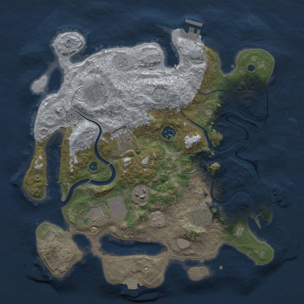Rust Map: Procedural Map, Size: 3500, Seed: 1230927923, 13 Monuments