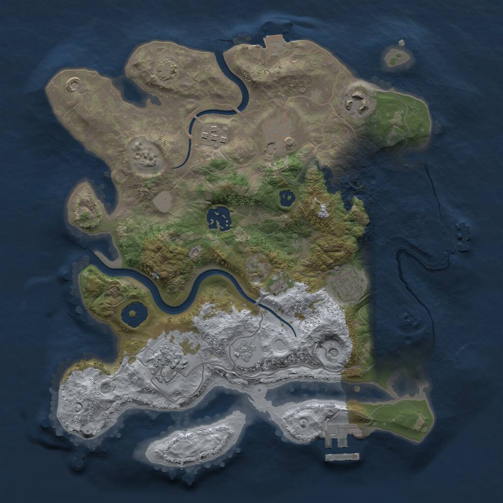 Rust Map: Procedural Map, Size: 3000, Seed: 83655, 12 Monuments