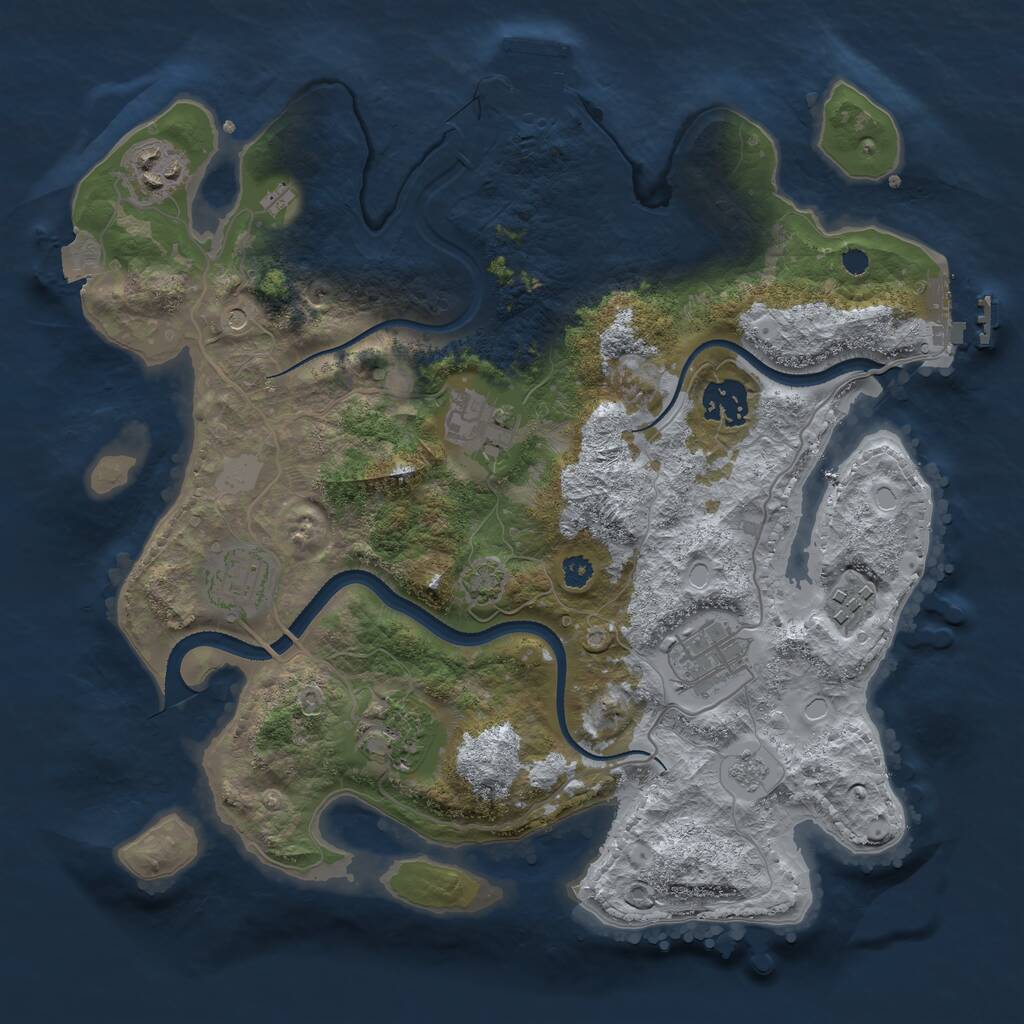 Rust Map: Procedural Map, Size: 3250, Seed: 2032889633, 13 Monuments