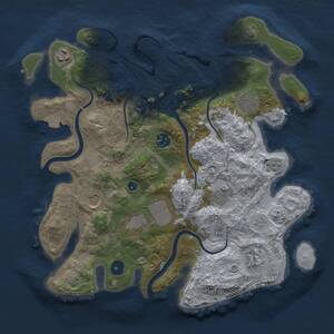 Thumbnail Rust Map: Procedural Map, Size: 3500, Seed: 1570128619, 12 Monuments