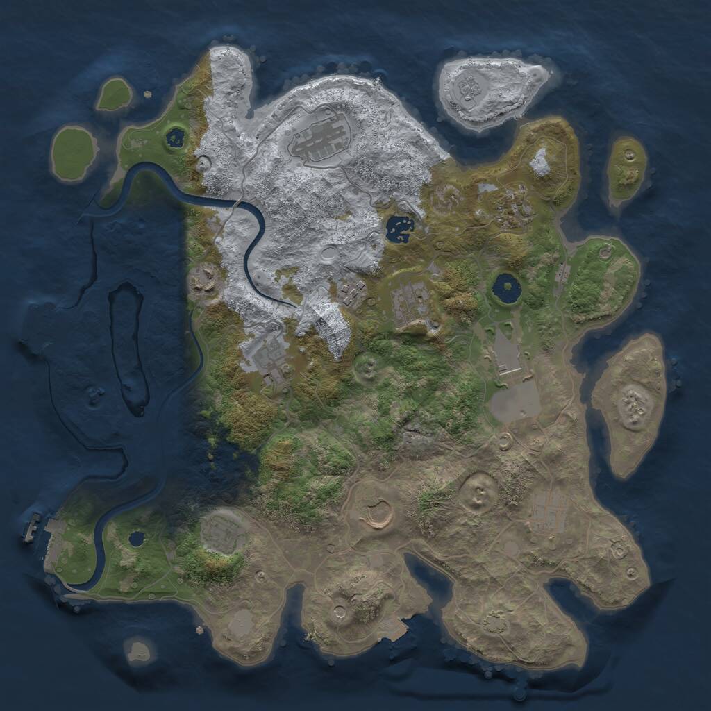 Rust Map: Procedural Map, Size: 3750, Seed: 608514812, 17 Monuments