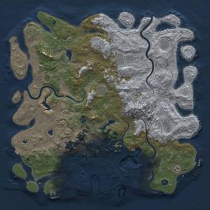 Thumbnail Rust Map: Procedural Map, Size: 5000, Seed: 258369, 16 Monuments