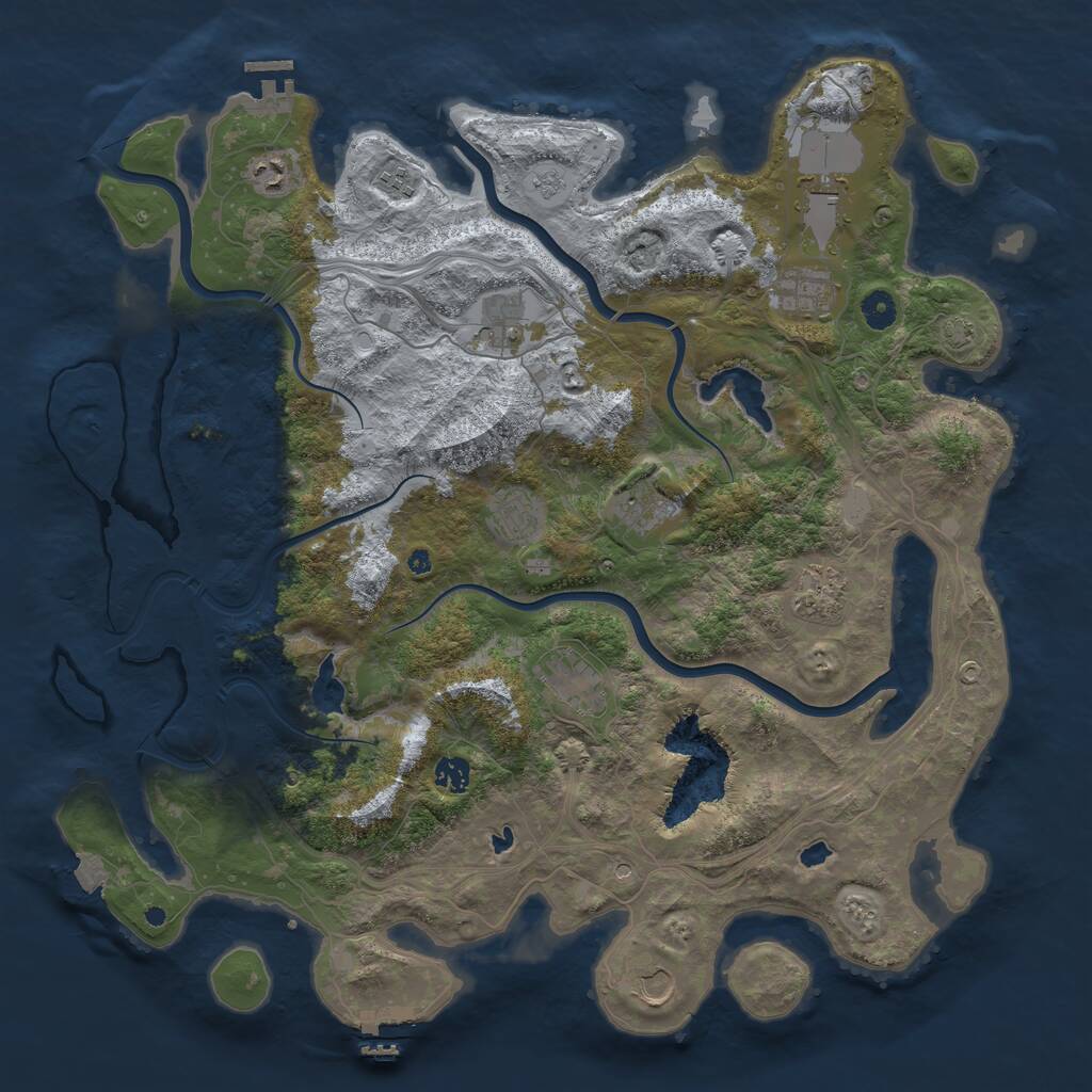 Rust Map: Procedural Map, Size: 4500, Seed: 597870173, 17 Monuments