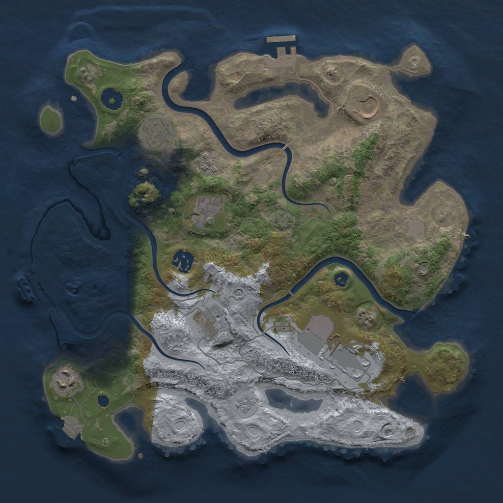 Rust Map: Procedural Map, Size: 3500, Seed: 1303106478, 14 Monuments