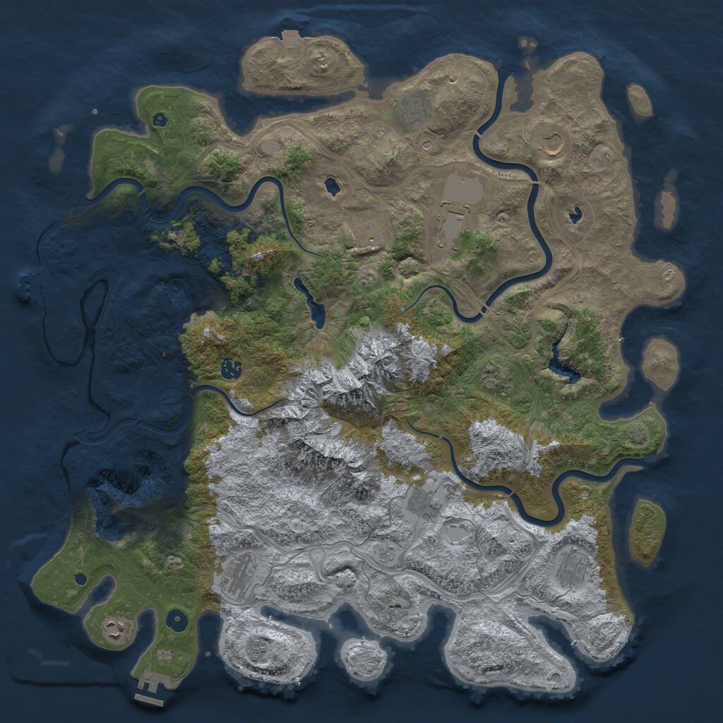 Rust Map: Procedural Map, Size: 5000, Seed: 1250140872, 17 Monuments