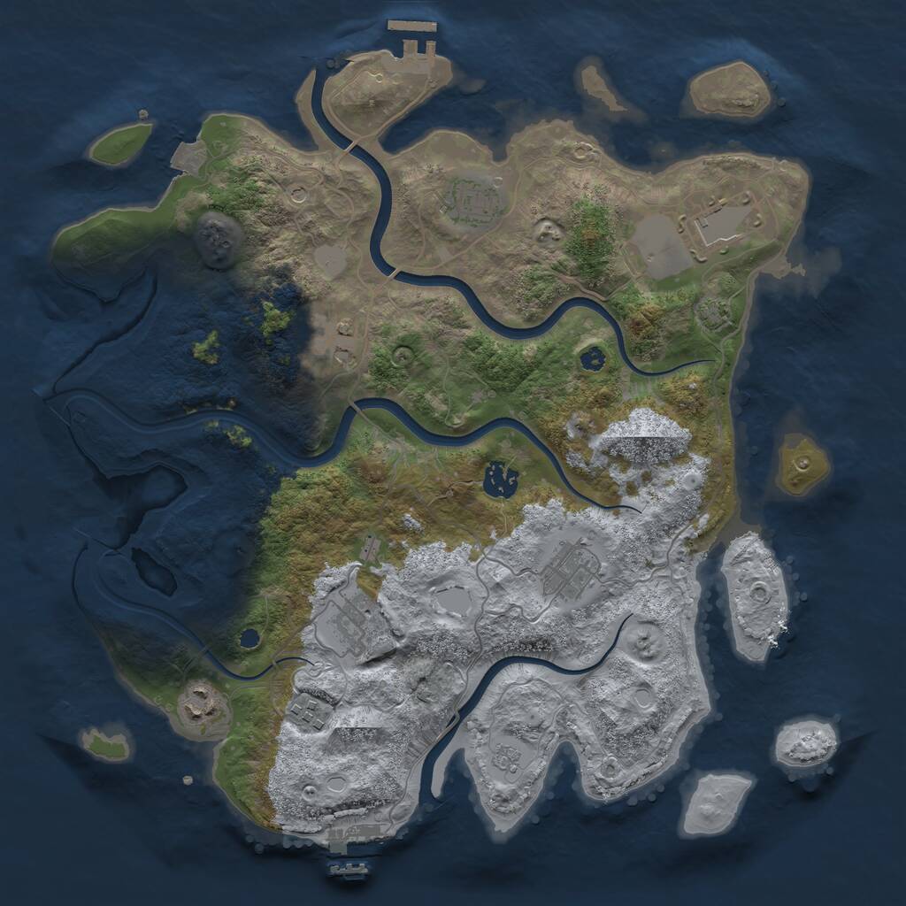 Rust Map: Procedural Map, Size: 3750, Seed: 1691244699, 14 Monuments