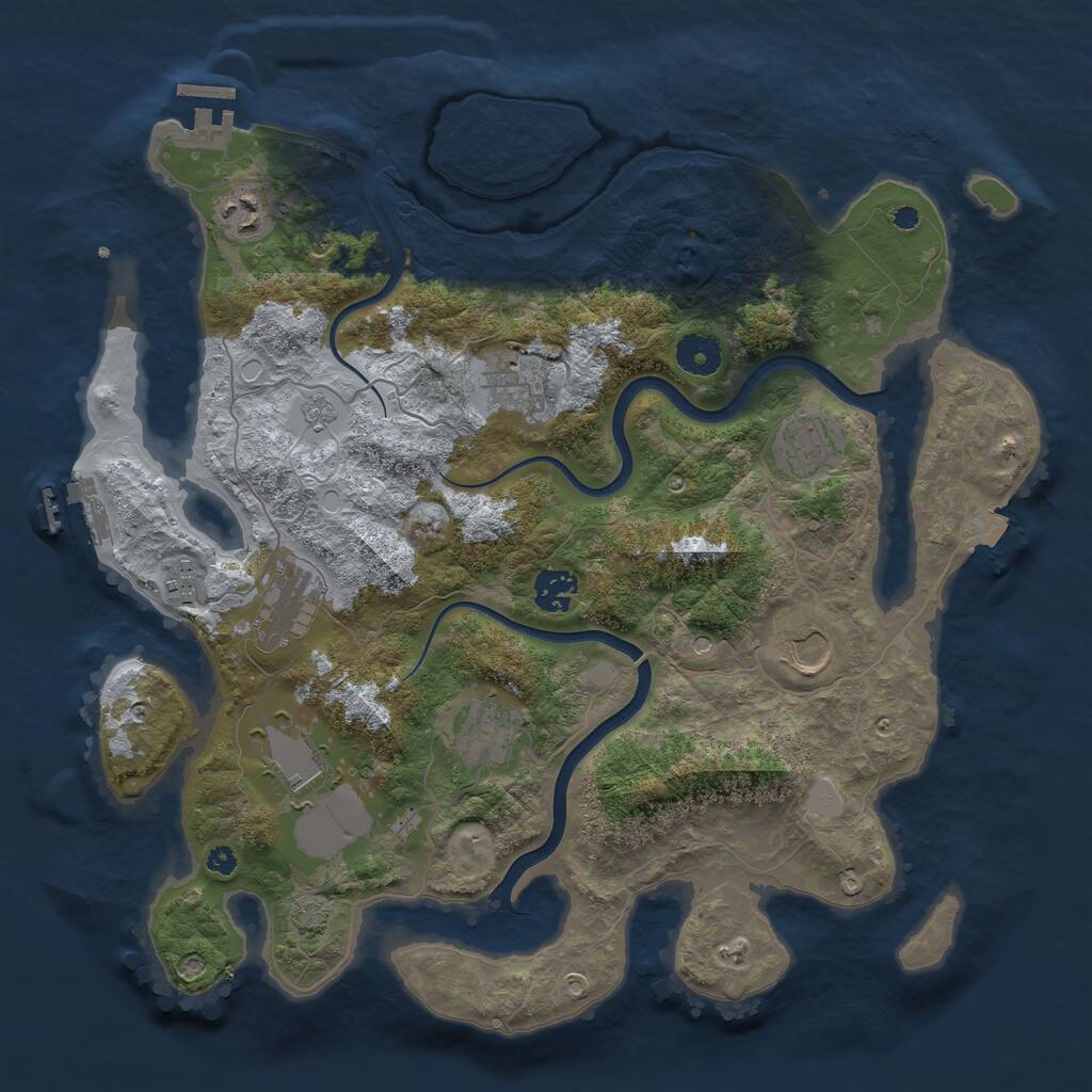 Rust Map: Procedural Map, Size: 3750, Seed: 1239663939, 15 Monuments