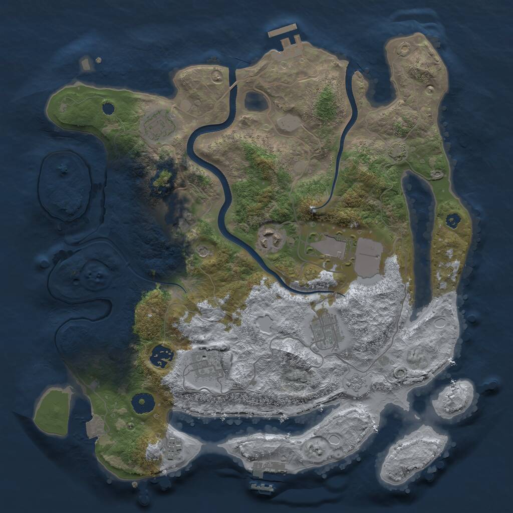 Rust Map: Procedural Map, Size: 3500, Seed: 1076693775, 14 Monuments
