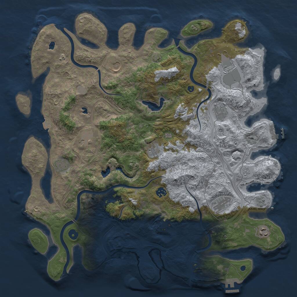 Rust Map: Procedural Map, Size: 4500, Seed: 1047894880, 16 Monuments
