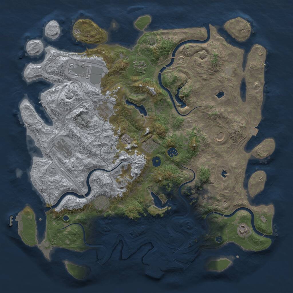 Rust Map: Procedural Map, Size: 4500, Seed: 1070325027, 17 Monuments