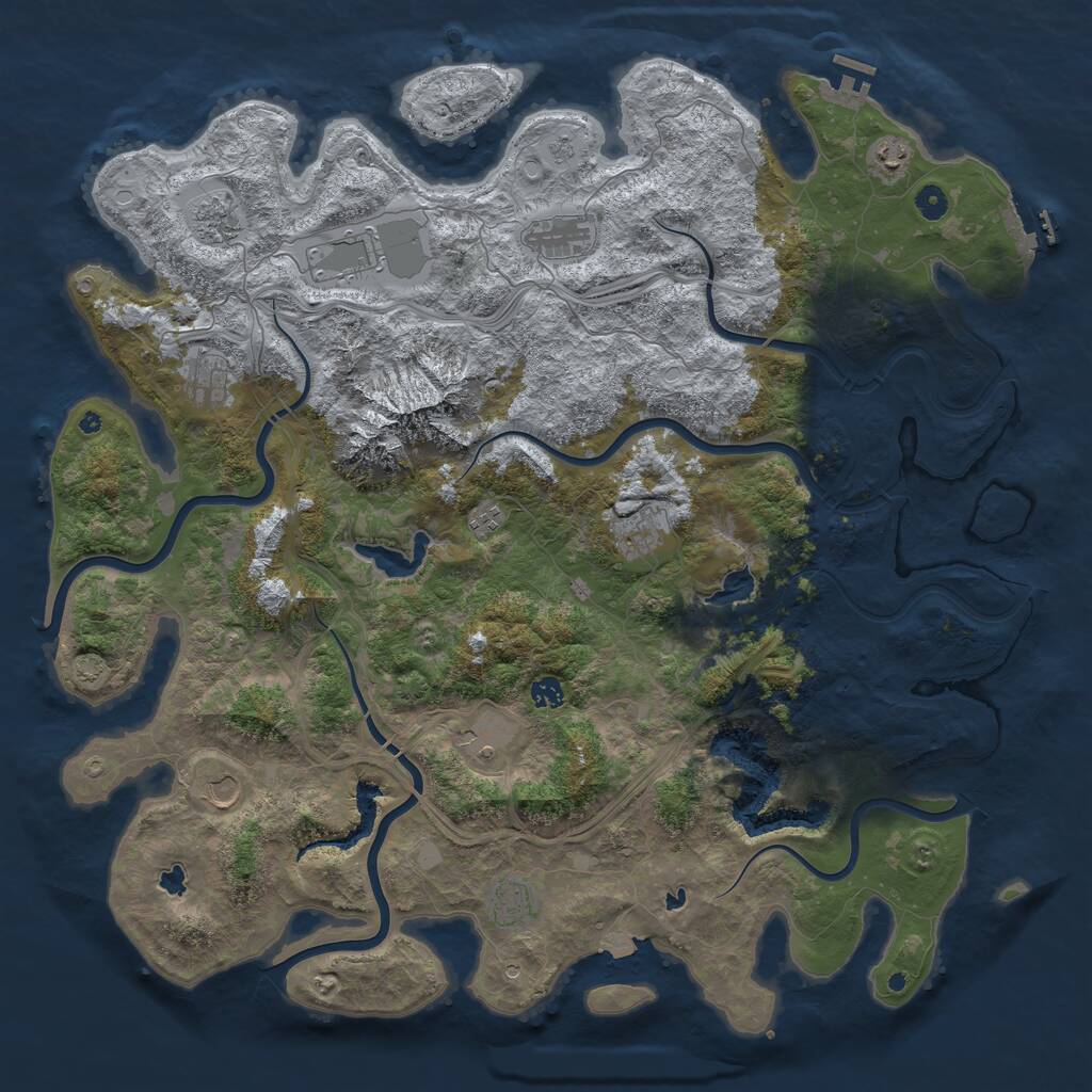 Rust Map: Procedural Map, Size: 5000, Seed: 2005827379, 17 Monuments