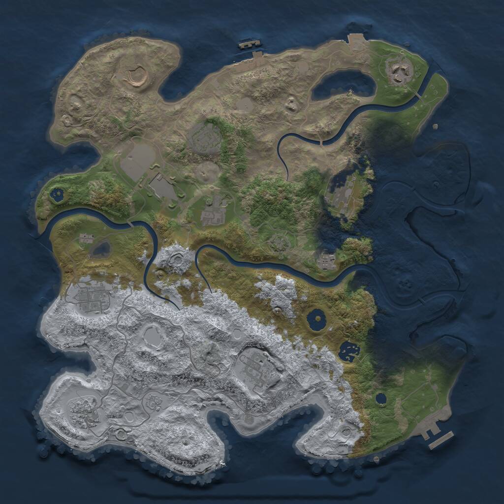 Rust Map: Procedural Map, Size: 3700, Seed: 1874840089, 17 Monuments