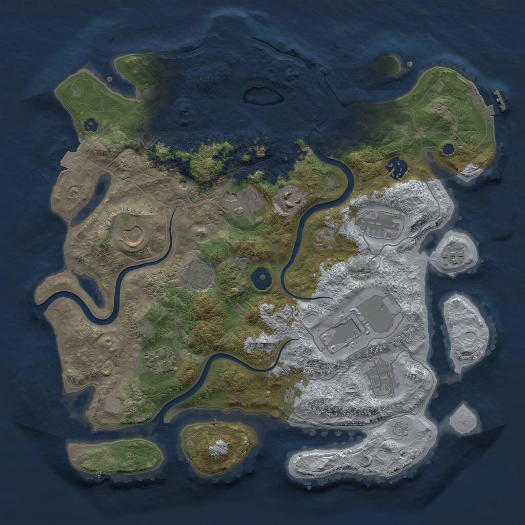 Rust Map: Procedural Map, Size: 3750, Seed: 347211546, 16 Monuments