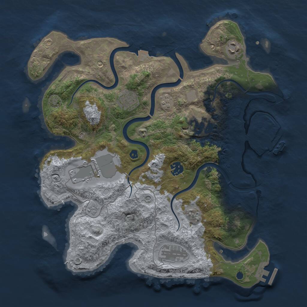 Rust Map: Procedural Map, Size: 3500, Seed: 228105833, 13 Monuments