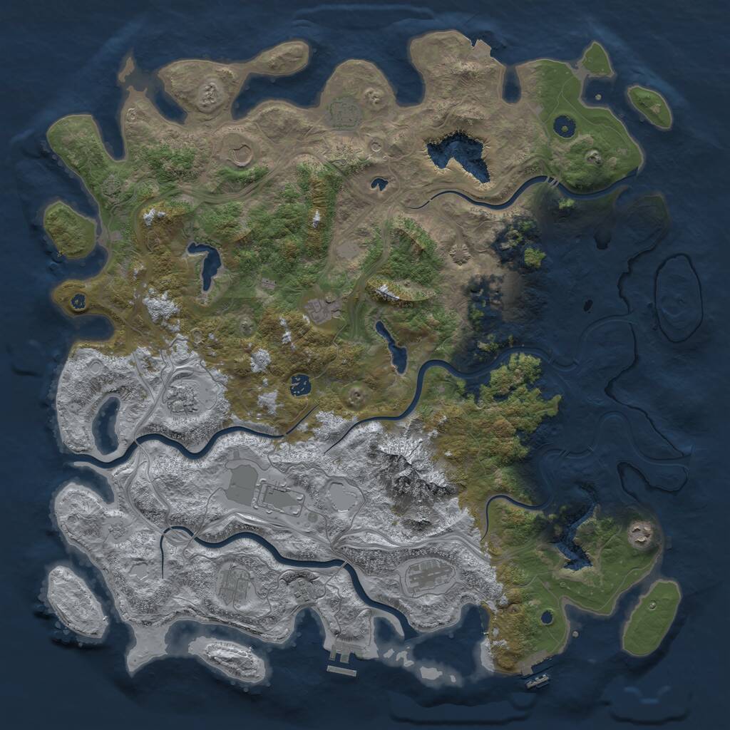 Rust Map: Procedural Map, Size: 5000, Seed: 720429982, 17 Monuments