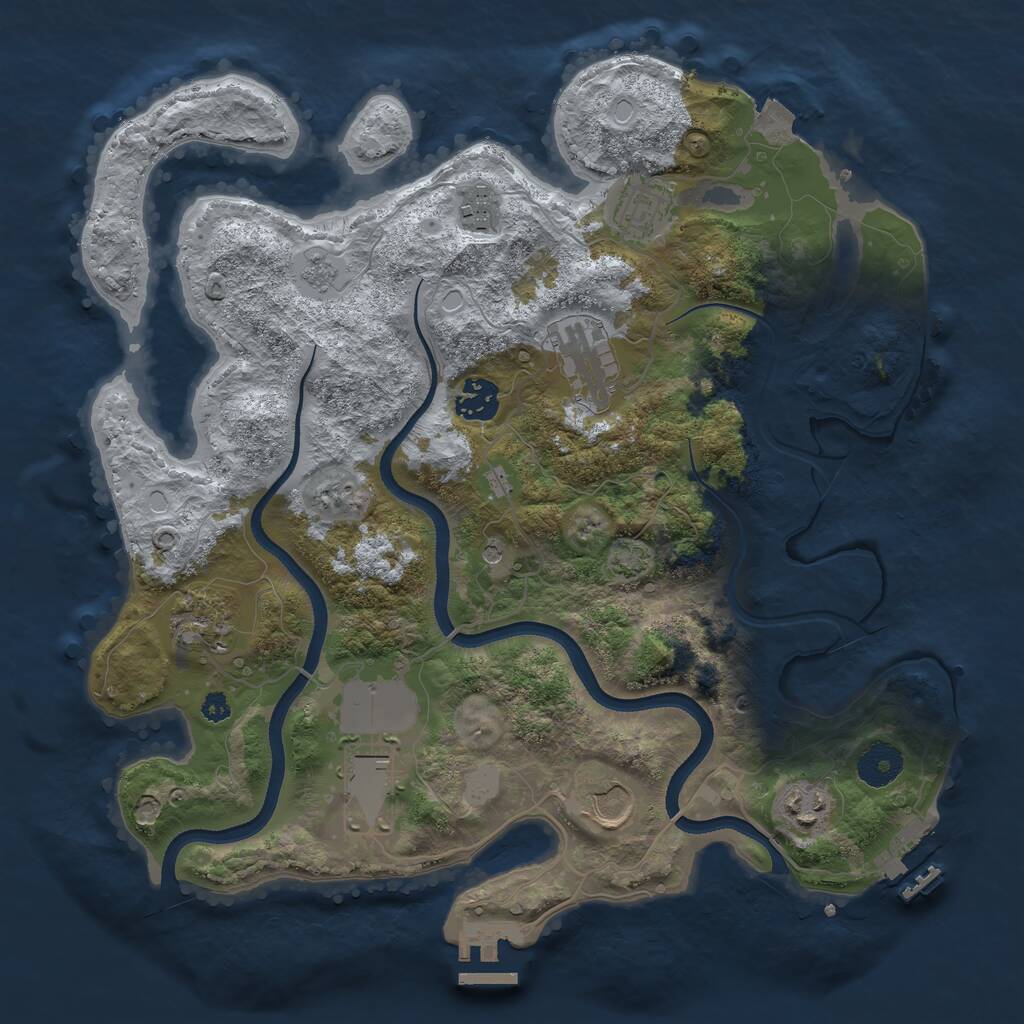 Rust Map: Procedural Map, Size: 3500, Seed: 1098886101, 14 Monuments