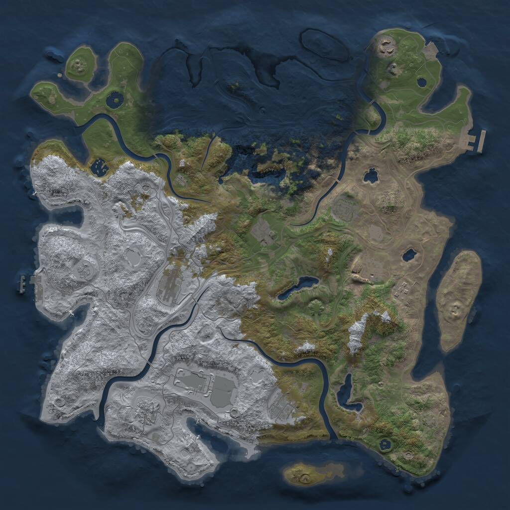 Rust Map: Procedural Map, Size: 4500, Seed: 1249330689, 16 Monuments