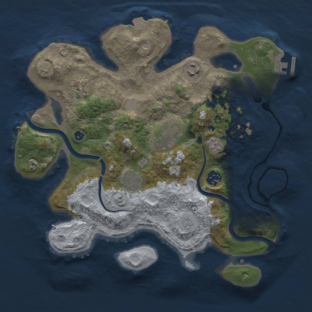 Rust Map: Procedural Map, Size: 3250, Seed: 2143290198, 11 Monuments