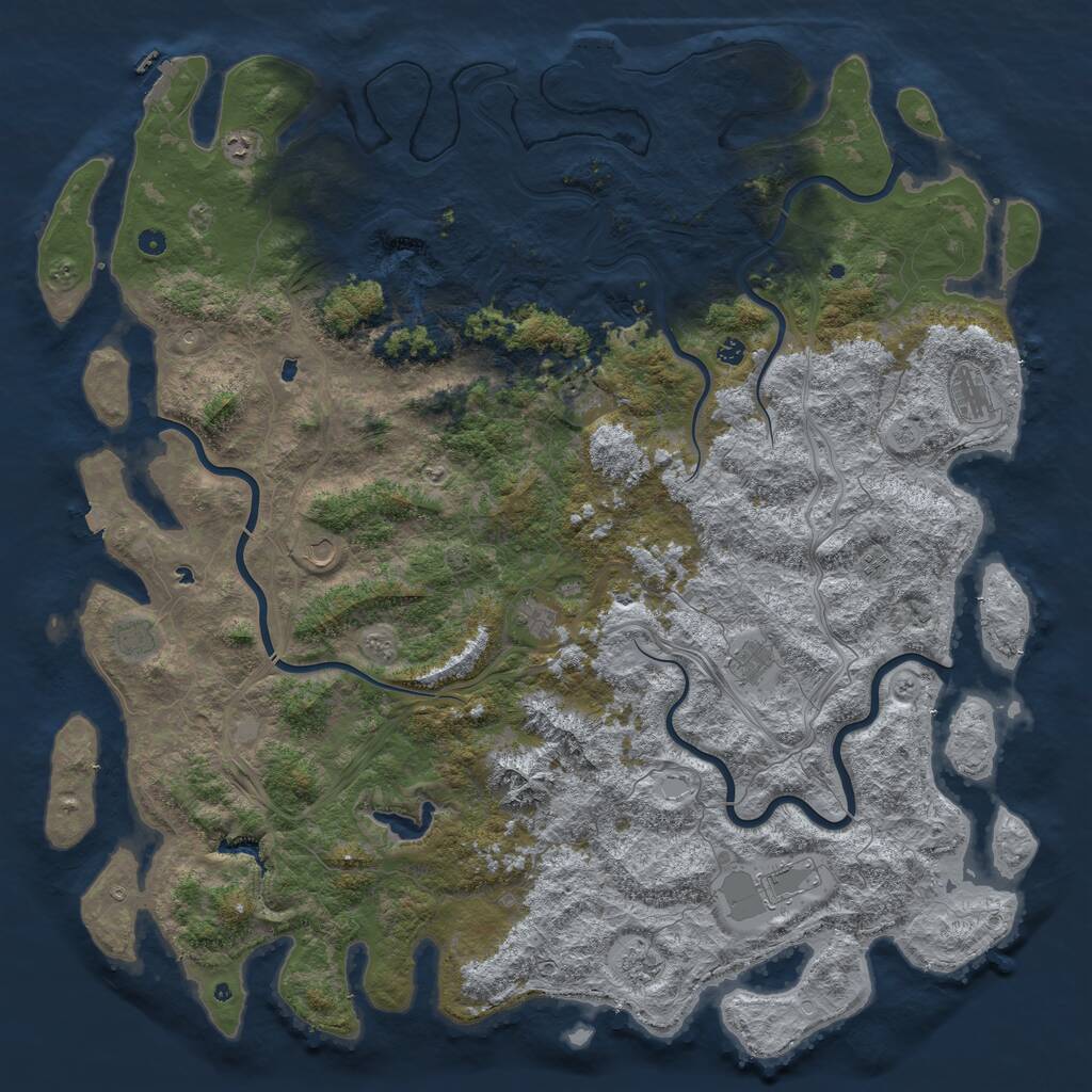 Rust Map: Procedural Map, Size: 6000, Seed: 806389130, 17 Monuments