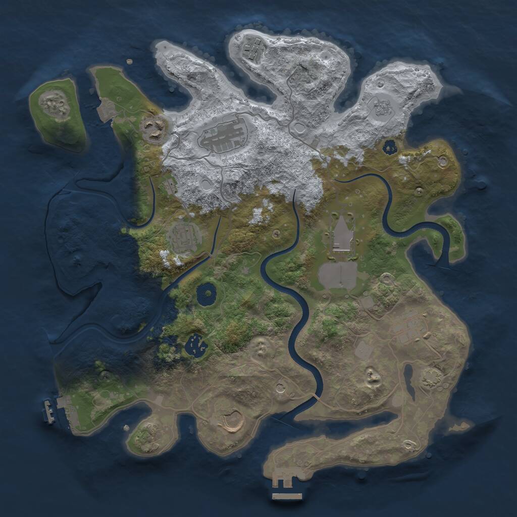 Rust Map: Procedural Map, Size: 3500, Seed: 345671, 14 Monuments