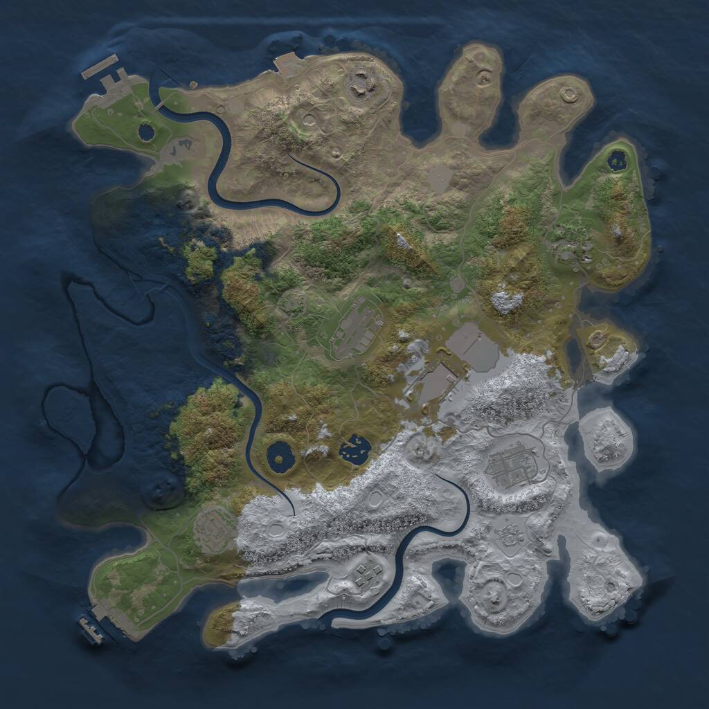 Rust Map: Procedural Map, Size: 3600, Seed: 394920, 14 Monuments