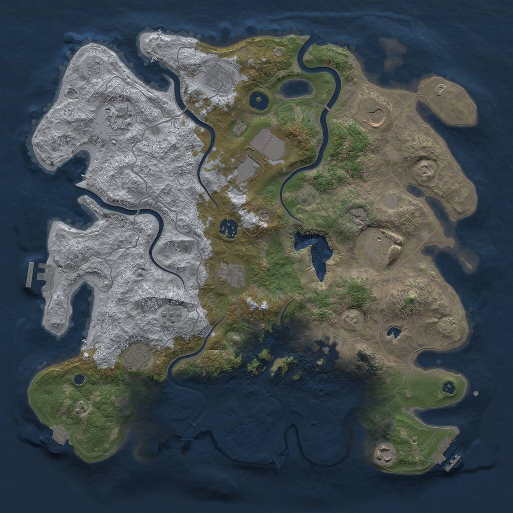 Rust Map: Procedural Map, Size: 4050, Seed: 568653774, 17 Monuments