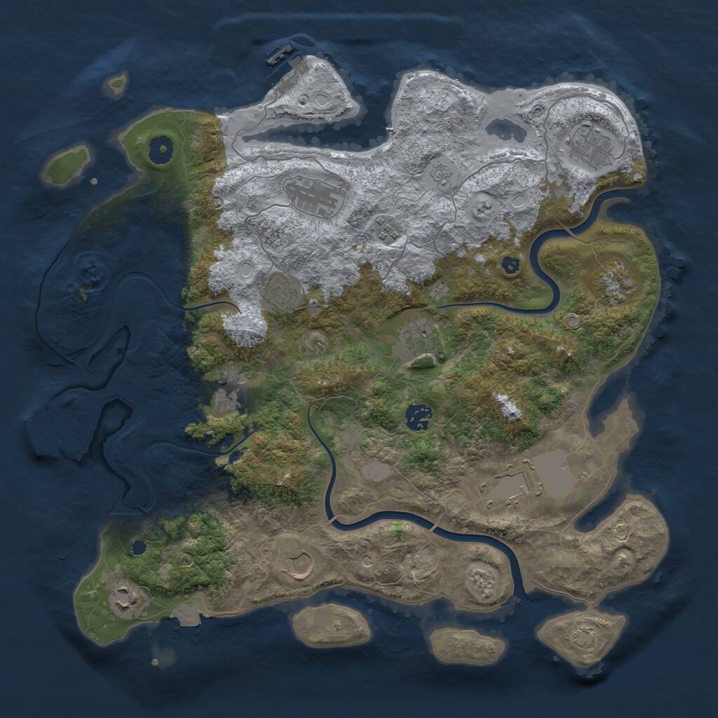 Rust Map: Procedural Map, Size: 3999, Seed: 1128594096, 17 Monuments