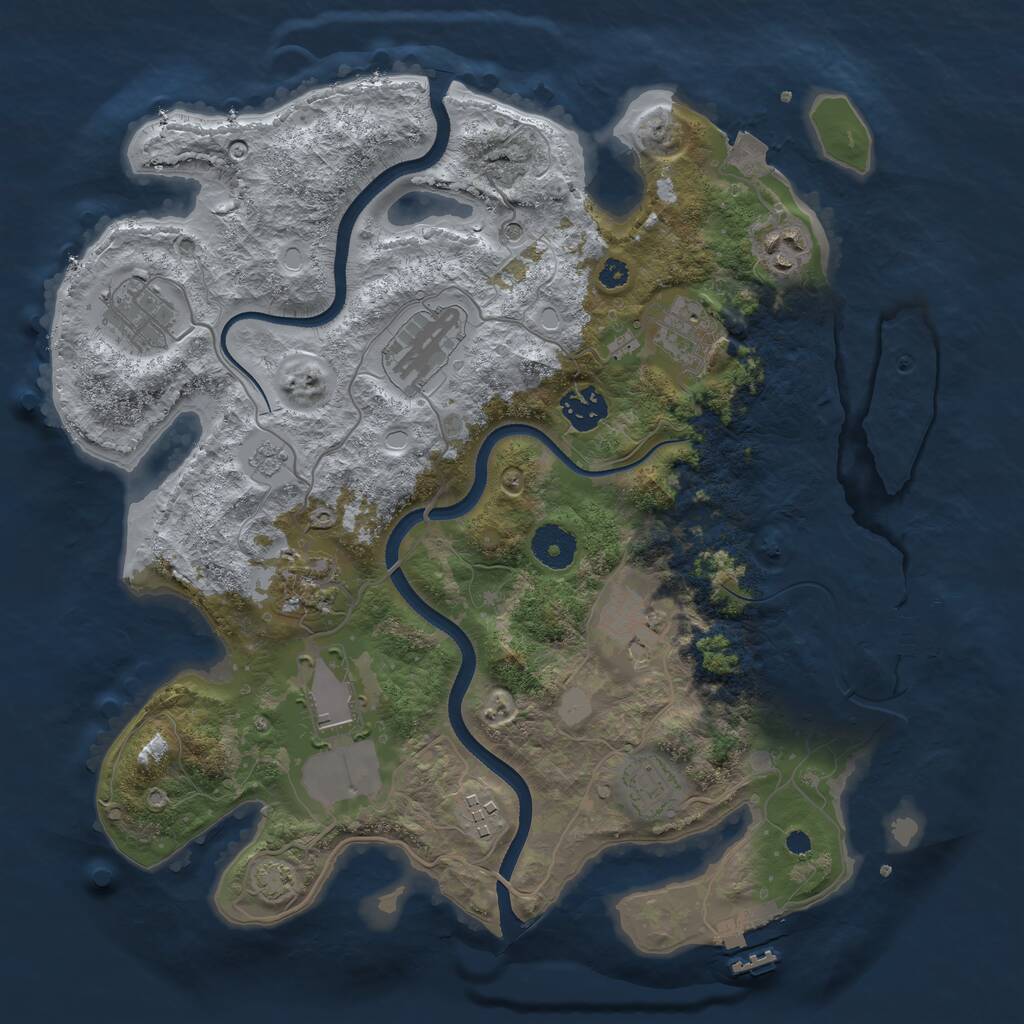 Rust Map: Procedural Map, Size: 3500, Seed: 1036373840, 16 Monuments